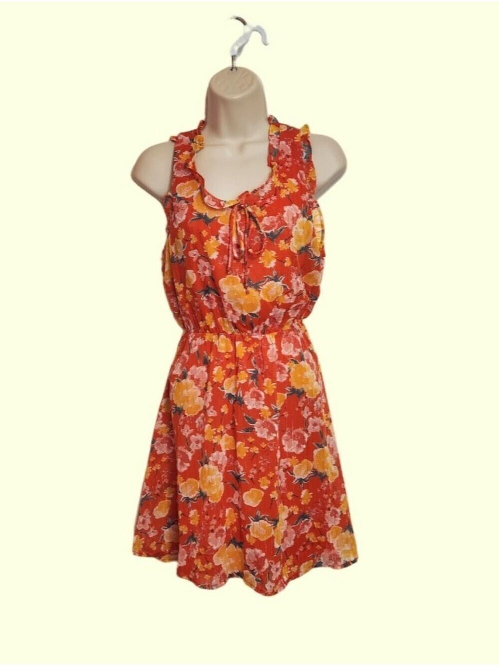 Sienna Sky Orange Floral Metallic Blouson Mini Dress Medium